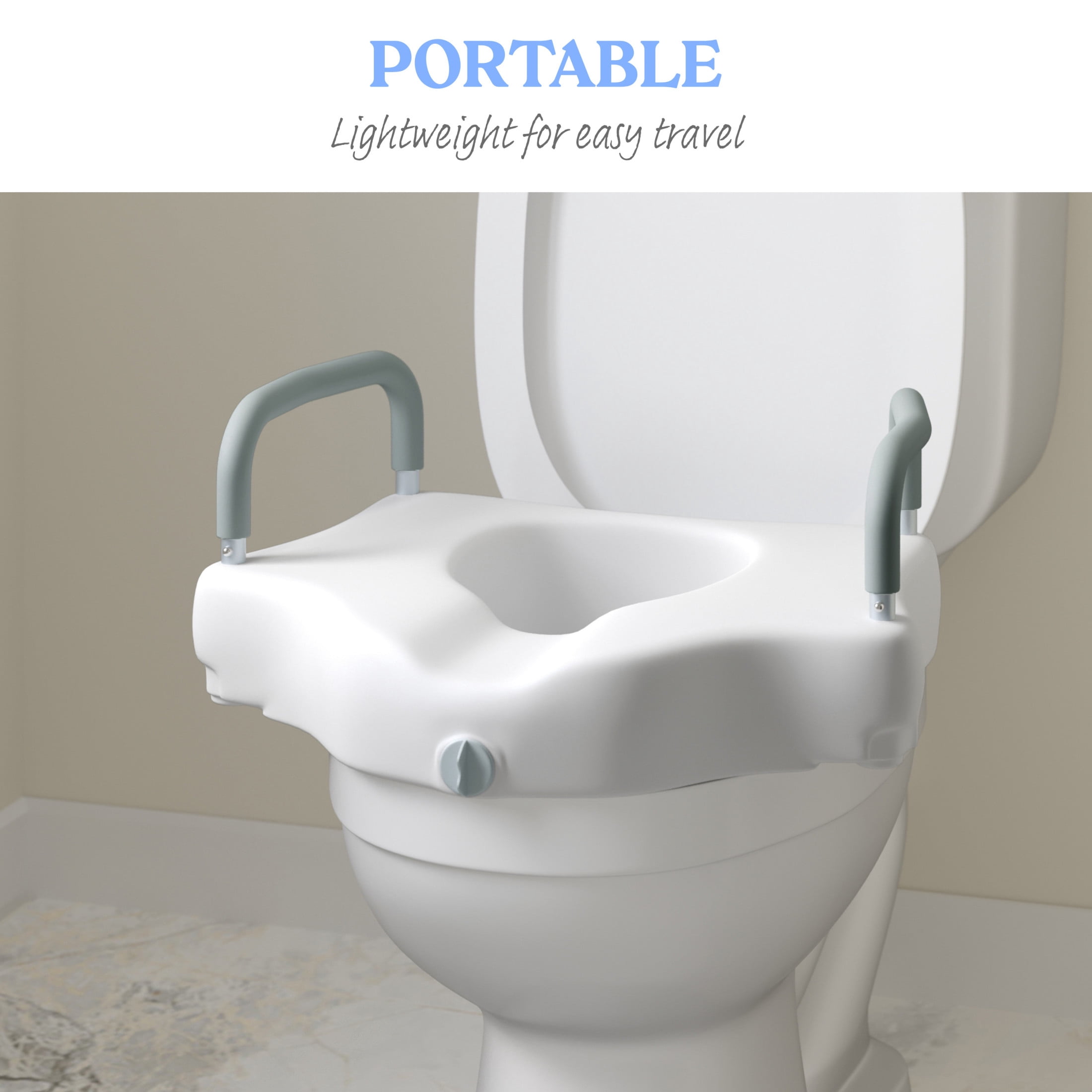 Emma + Oliver Elevated Toilet Seat for the Elderly with Height Adjustable Foam Wrapped Handles and Locking Safety Mechanism