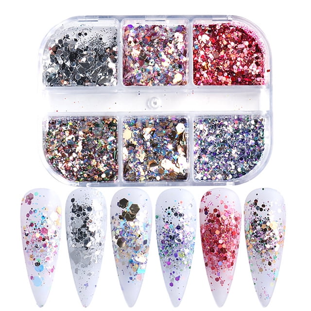 Xihbxyly Lentejuelas para Uñas, Kit de Decoración Holográfica Colorida, Diseño Irregular Translúcido de Fácil Aplicación, 6 Frascos de Purpurina Multicolor, Fundas para Teléfono Móvil para Manualidad