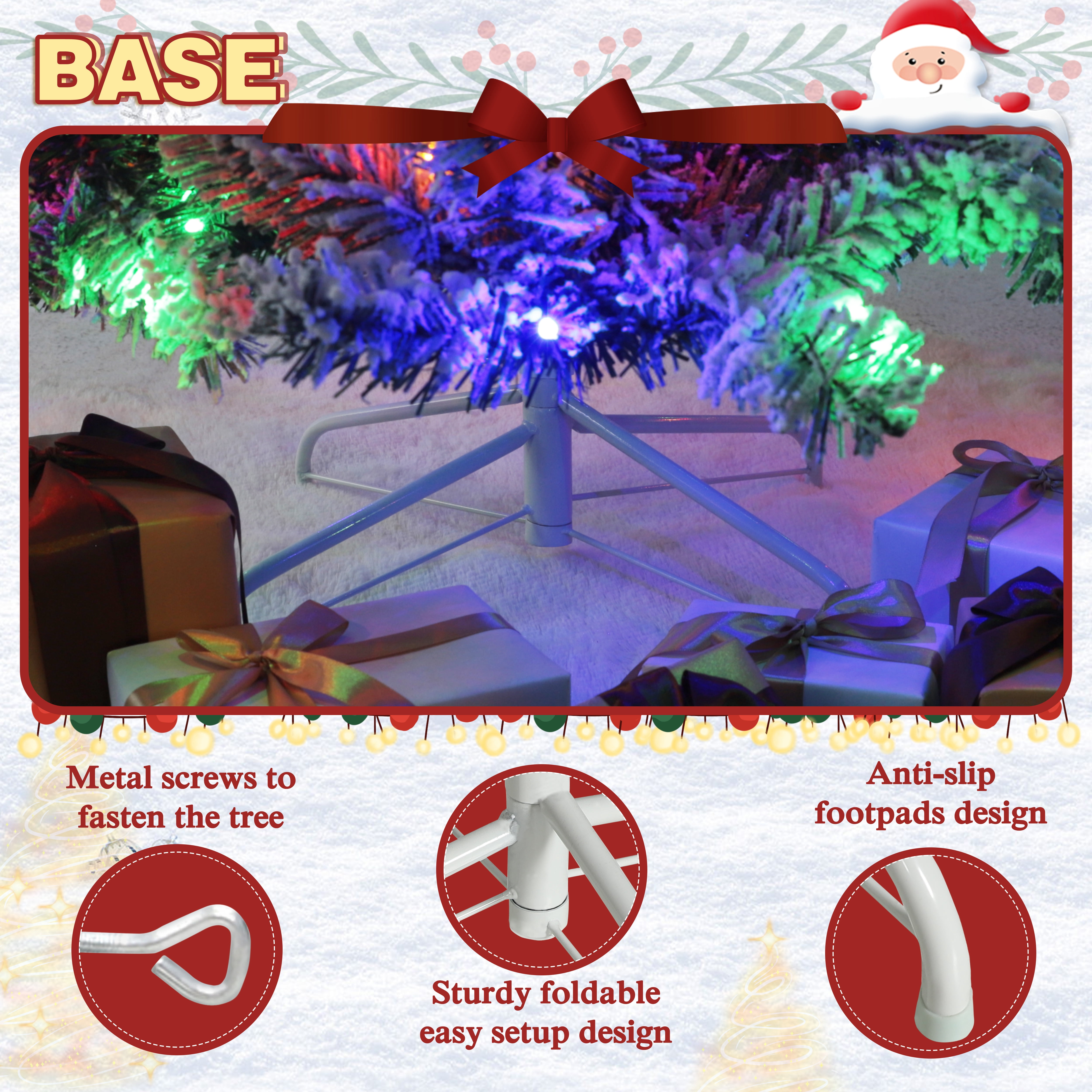 VEIKOUS 6.5ft Pre-Lit Christmas Tree Flocked Pine Tree W/ 350 Multi-Color Changing LED Lights for Holiday, Green