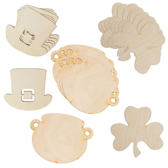 24pc Unfinished Wooden Hats/Pots/Shamrocks Cutout Set - for St. Patrick's Day - Factory Direct Craft