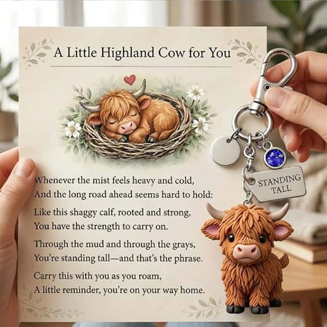 CaiYueKe Highland Cow Keychain Zodiac Month Keychain Animal Themed Keychain Inspirational Gift for Quiet Strength Reminder Daily Motivational Keychain for Men Women Birthday Gift Friendship Gift