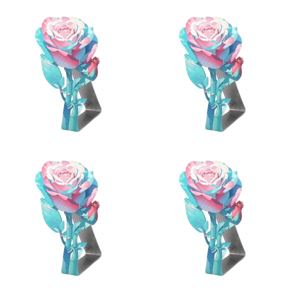 Rose Shape Tablecloth Holder Clips 4 Pack - Stainless Steel Windproof Clamps for Outdoor Picnic Wedding Party, Heavy Duty Table Clips for Thick Tables & Camping Accessories