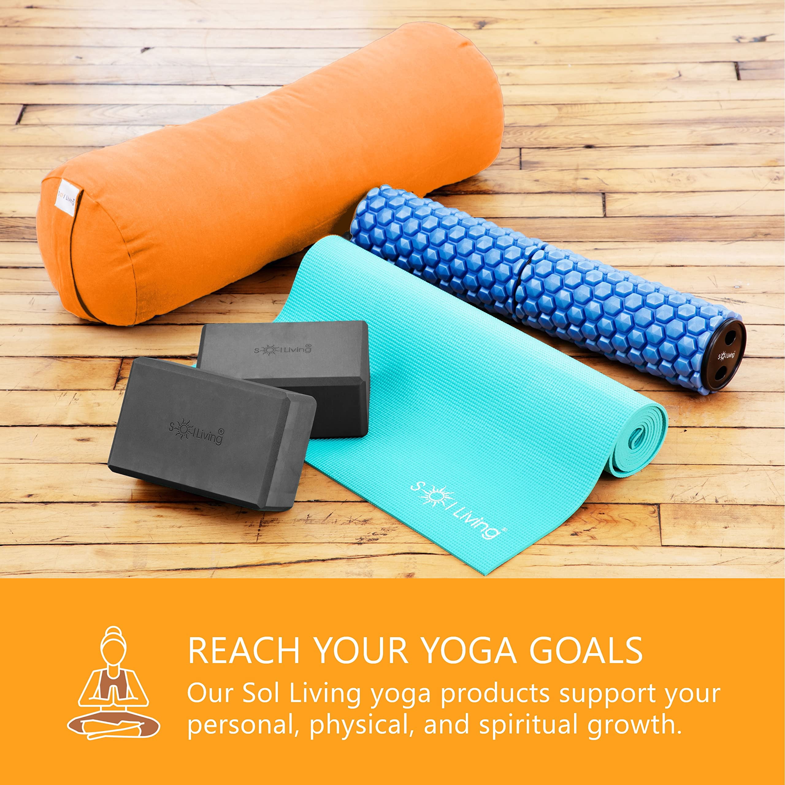 Sol Living Yoga Blocks 2 Pack High Density EVA Foam Yoga Cushion Stretching Pilates Meditation Exercise Equipment Support Deepen Poses Odor Free Non Slip Yoga Accessories - 4" x 6" x 9"- Black