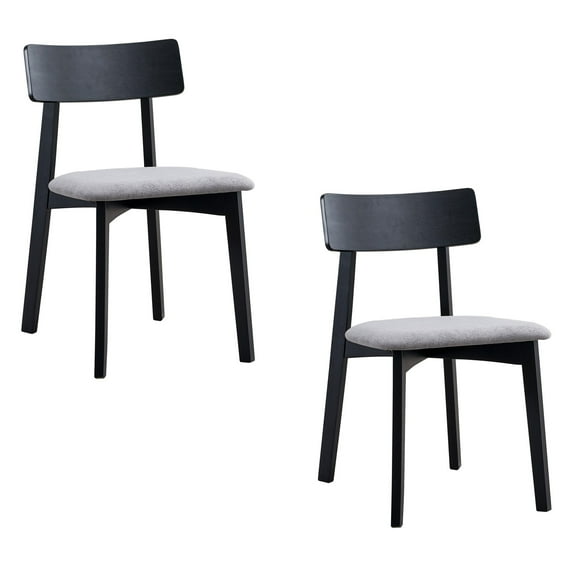 Set of 2 Linen Side Chair, Upholstered Dining Chairs with Low Back, Decorative Home Furniture (Black)
