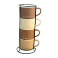 thumbnail image 2 of Juego 4 Tazas Apilables de Porcelana, Capacidad 360 ml con Estante Negro, Set de 4 Tazas en Tonos Tierra, Ideal para Café, Cacao, Leche y Té con Caja de Regalo, 2 of 14