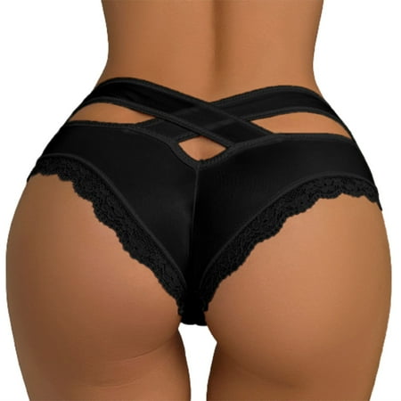 vigerkar Sexy Cheeky Panties for Women Lace Criss Cross Low Rise Seamless Bikini Cut Out Brief Black  S