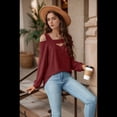 thumbnail image 3 of Blusa de Verano con Escote Cuadrado y Hombros Descubiertos para Mujer, Color Rojo Vino M, 3 of 8