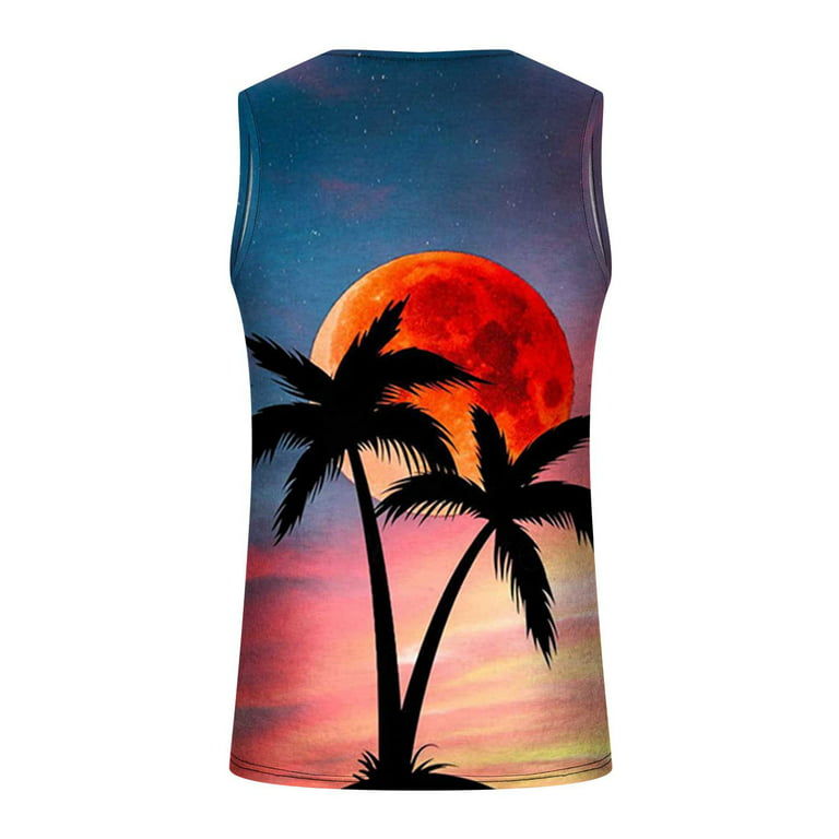 Cotonie Palm Tree Tanks Tops for Mens Sunset Printed Graphic Sleeveless  Beach Tank Top Muscle Shirt for Workout Gym Jogging Vacation 