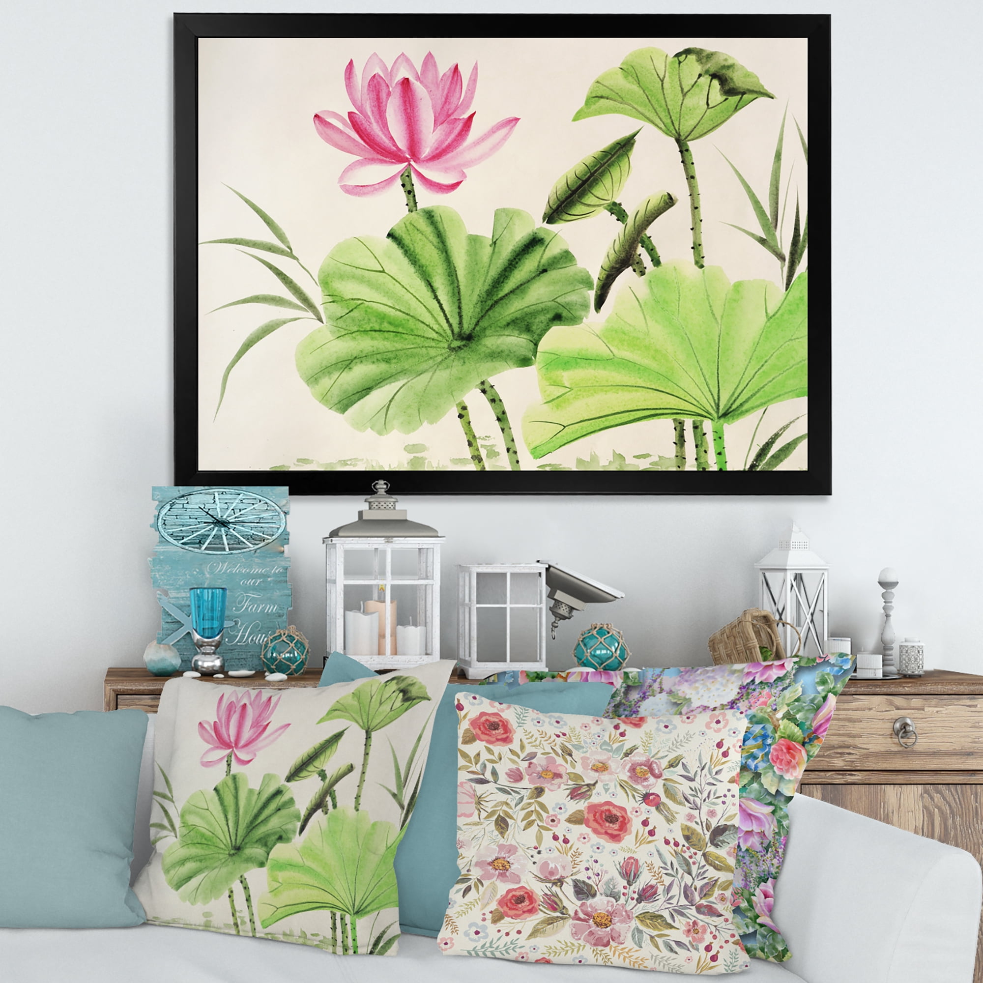 Designart 'Ancient Pink Lotuses In The Pond V' Traditional Framed Art Print