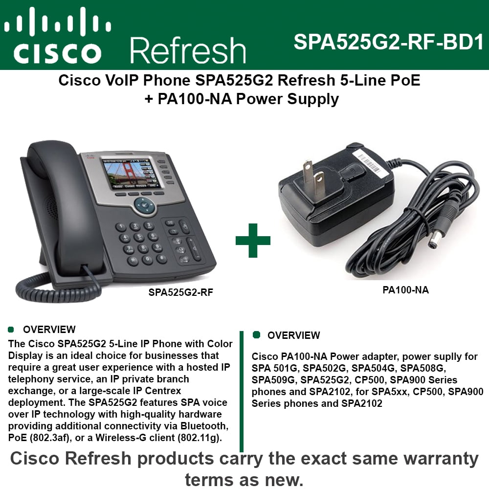 Cisco SPA525G2 IP Phone Refresh 5Line with PoE port + Power Supply
