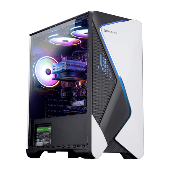 Pre-Owned IPASON Gaming Desktop PC, AMD Ryzen 5 5600G, 16G RAM,1TB SSD,AMD Vega 7 Radeon Graphics, Wifi, Tower,Windows 11 Home