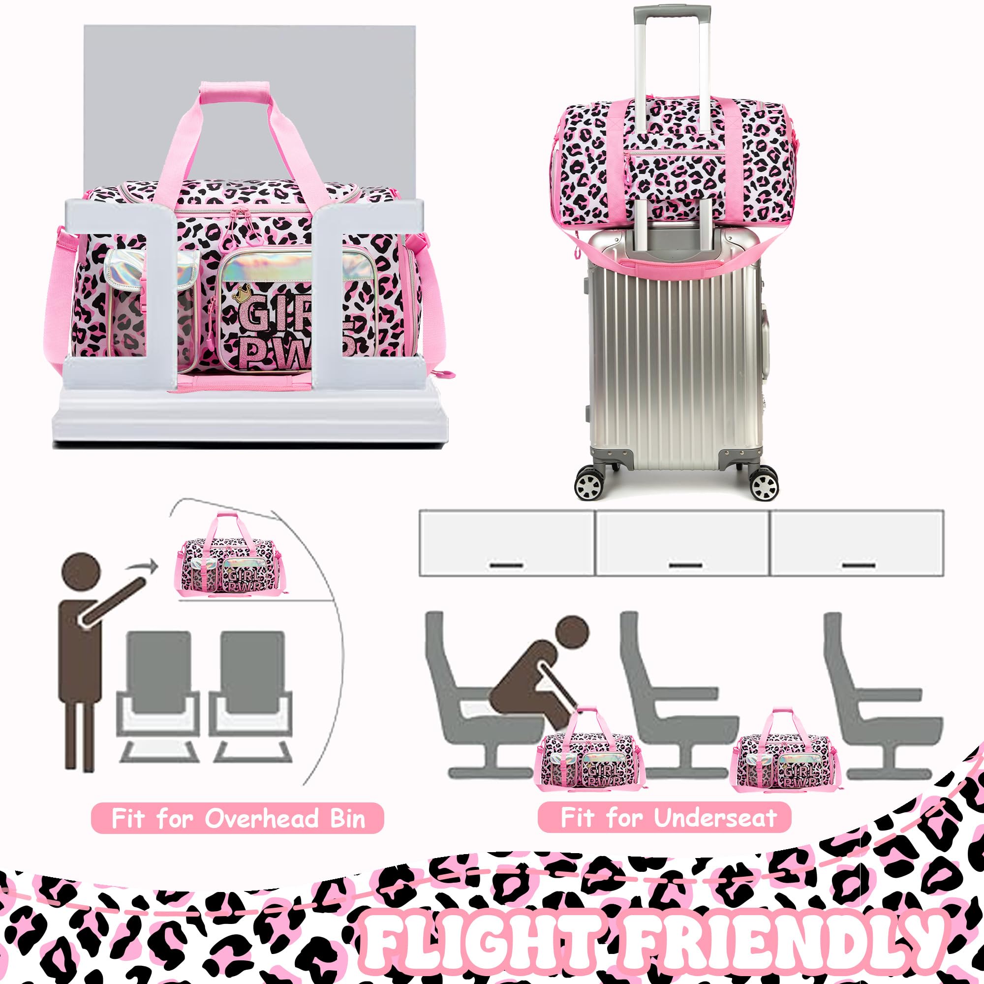 Kids Carry on Luggage Sets Hard Shell Suitcases for Girls Women with Wheels Hardshell Suitcase with Duffle Bag for Travel Neck Pillow Airplane