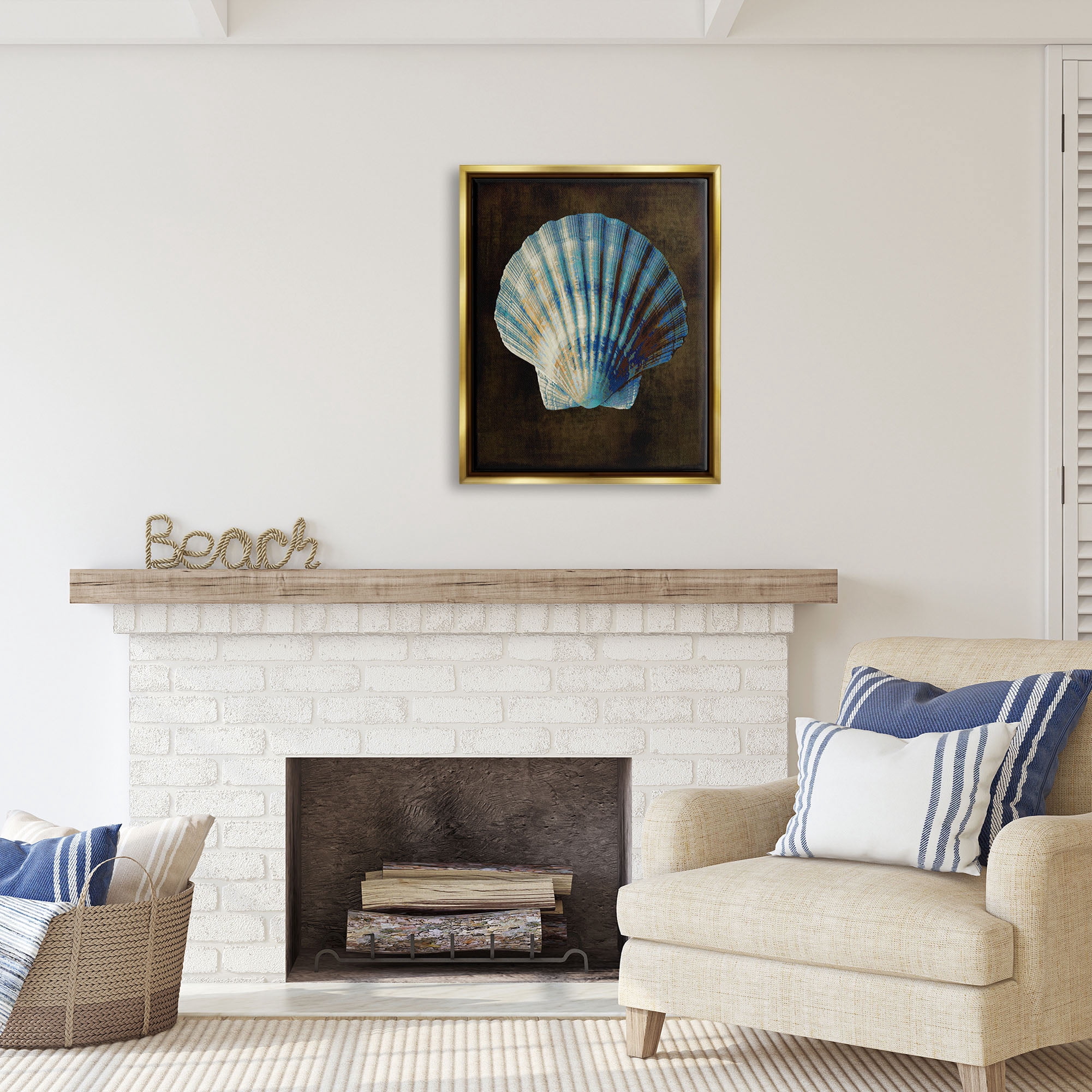 Stupell Industries Rustic Clam Shell Nature Painting Gold Floater Framed Art Print Wall Art, 25 x 31