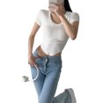 thumbnail image 2 of Arvbitana Women's Summer Basic Ribbed Crop Tops Short Sleeve U Neck Slim Shirts Blouses Solid Color Fitted Tank Camisole for Daily Life, 2 of 9