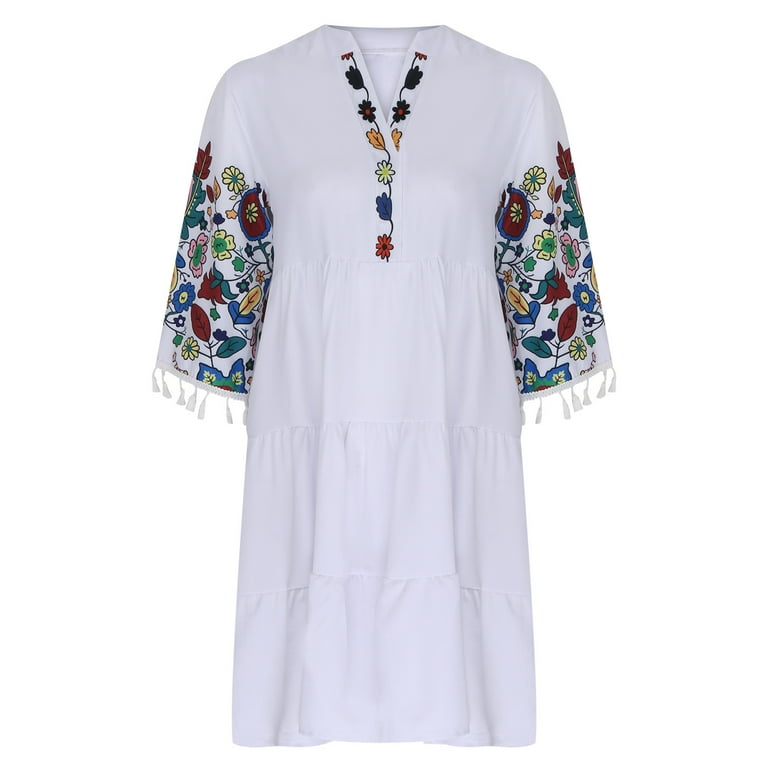 embroidered lantern sleeve tassel tie smock dress Buy RUGOD Bohemian Holiday Style Dress Spring Women's Retro Ethnic Style Heavy Industry Embroidery Lantern Sleeves Short Dress at affordable prices free shipping, real reviews with photos Joom