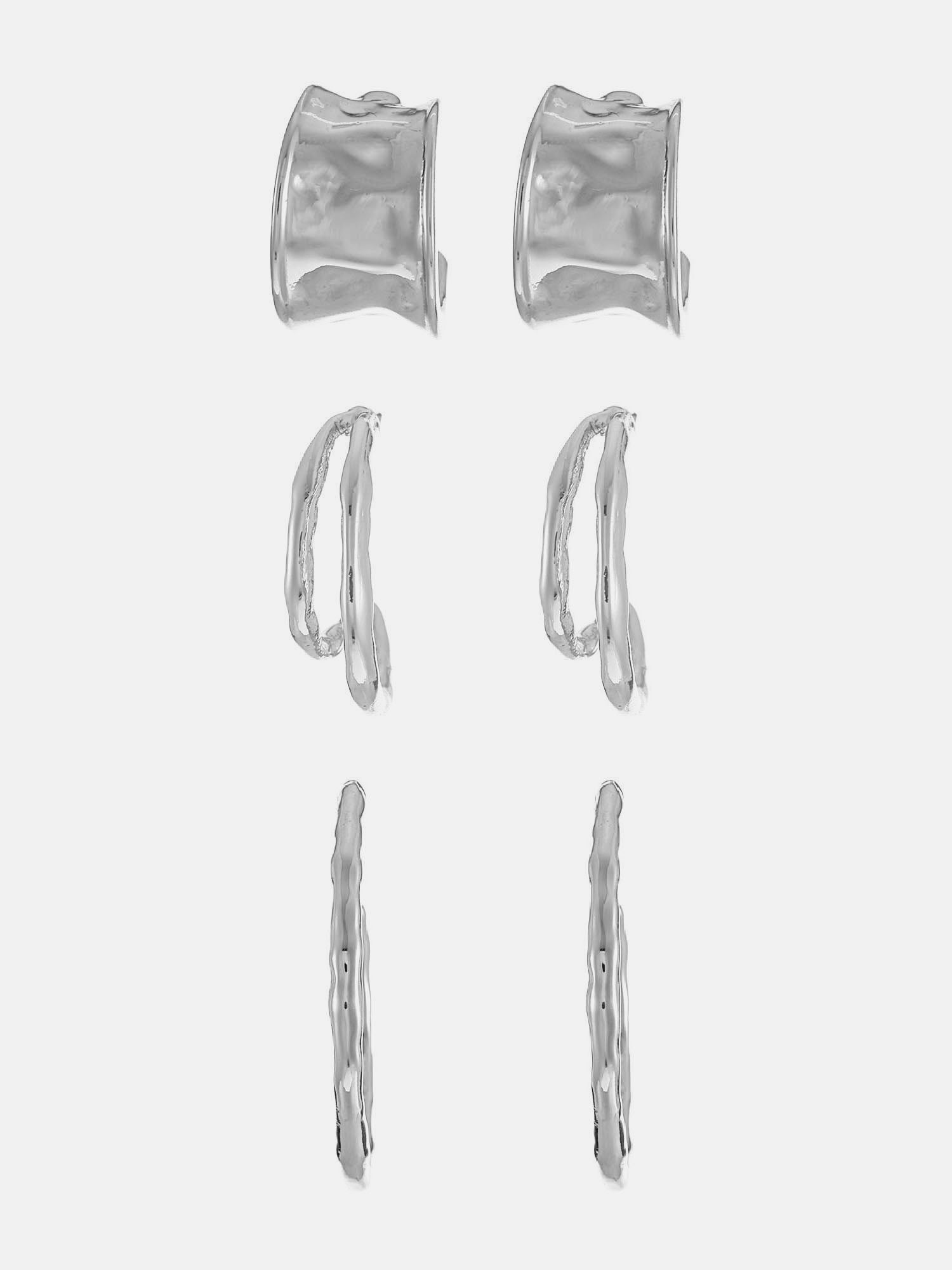 Scenario Textured Hoop Earrings, Silver-Tone, 3-Pair Set