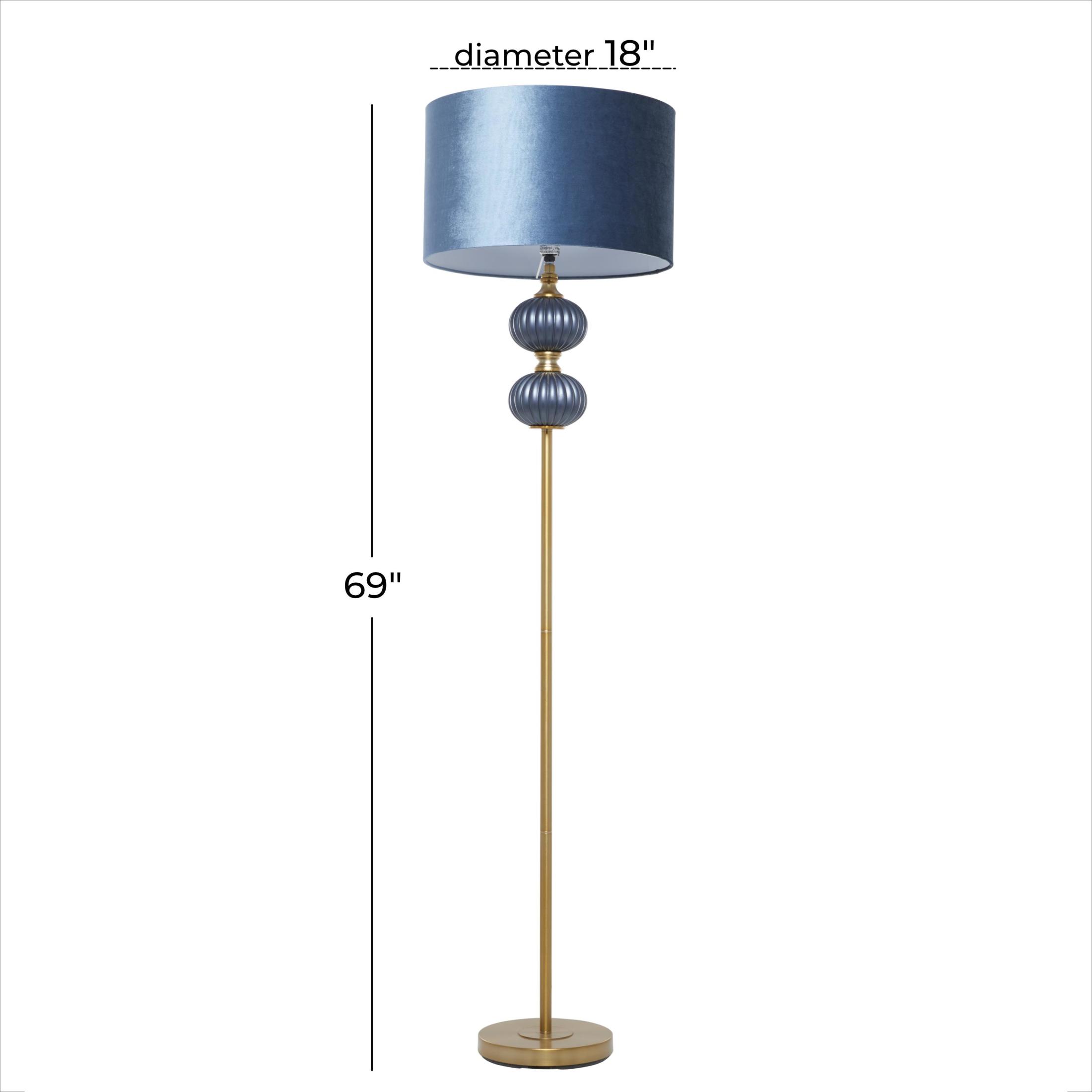 DecMode 69" Ribbed Blue Floor Lamp with Blue Velvet Shade