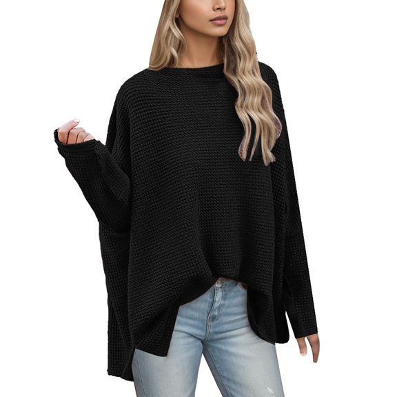 Vedolay Womens Fall Tops Womens Crewneck Cropped Sweater Long Sleeve Ribbed Knit Pullover Tops,Black XXL