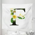 thumbnail image 1 of Letter F Tapestry, Frangipani Lively Green Leaves Vibrant Color Floral Letter F Alphabet Art, Fabric Wall Hanging Decor for Bedroom Living Room Dorm, 5 Sizes, Yellow Green Black, by Ambesonne, 1 of 1