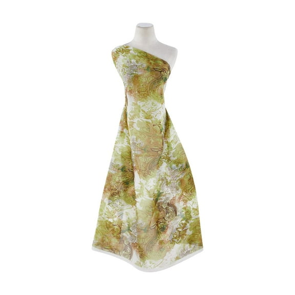 Zelouf Paisley Floral Print On Single Chiffon , Sewing, DIY, Crafts Fabric by the Yard, White/leaf, 3 Yard