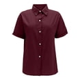 thumbnail image 6 of Outfmvch Peasant Blouses for Women Boho Peasant Blouse Cotton Linen Short Sleeve Roll Up Short Sleeve Button Down Shirts for Women Loose Fit Cotton Blouses Red L, 6 of 8