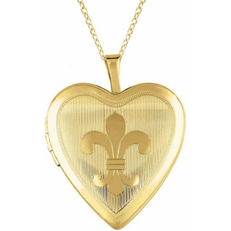Yellow Gold-Plated Sterling Silver Heart-Shaped with Fleur de Lis Locket