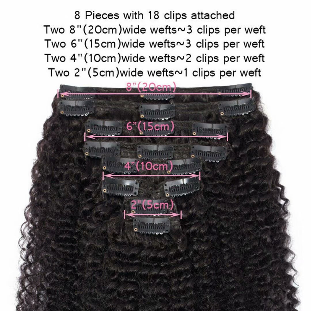 SEGO Kinky Curly Clip in Real Human Hair Extensions Double Weft Remy Full Head Thick Hair Extensions for Women