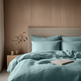 thumbnail image 1 of Aquamarine Blue Washed Linen Duvet Cover Set - Single, Twin, Twin XL,, 1 of 6