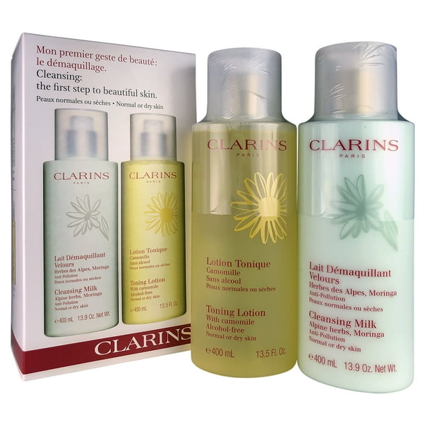 Clarins Cleansing Milk 13.9 oz and Toning Lotion 13.5 oz Duo Normal or