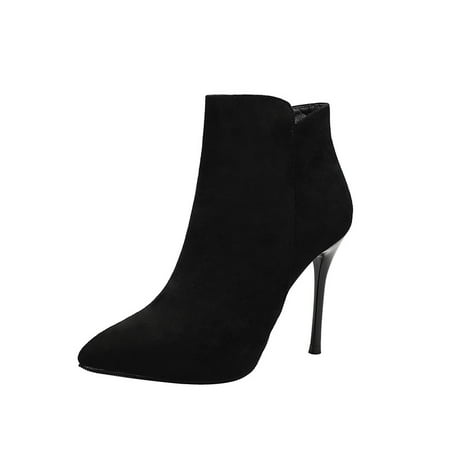 

Women‘s Pointed Toe High Heel Ankle Boots Sexy Solid Color Stiletto Heeled Booties Fashionable Side Zipper Shoes