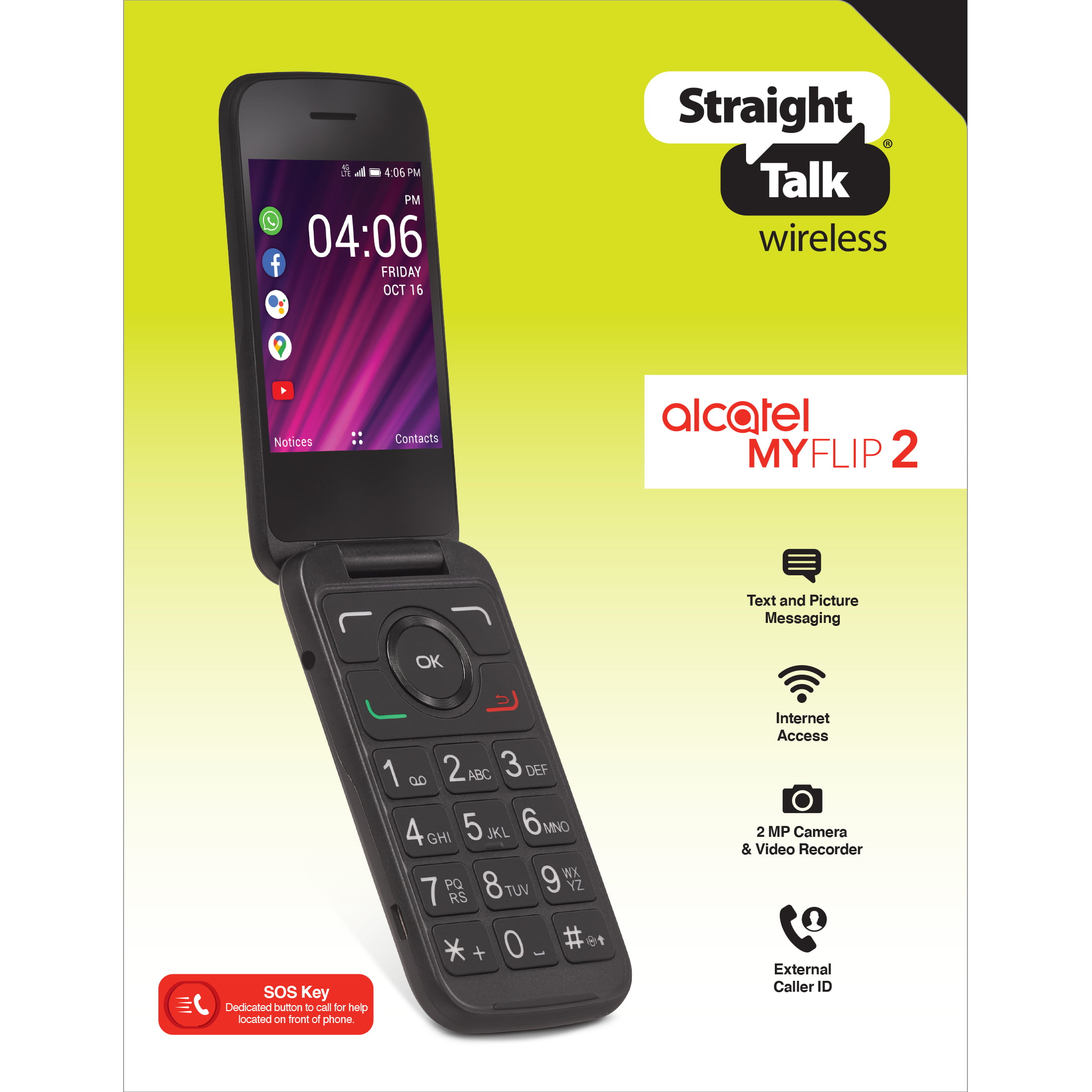 Straight Talk Alcatel MYFLIP 2, 4GB, Black- Prepaid Smartphone - Walmart.com
