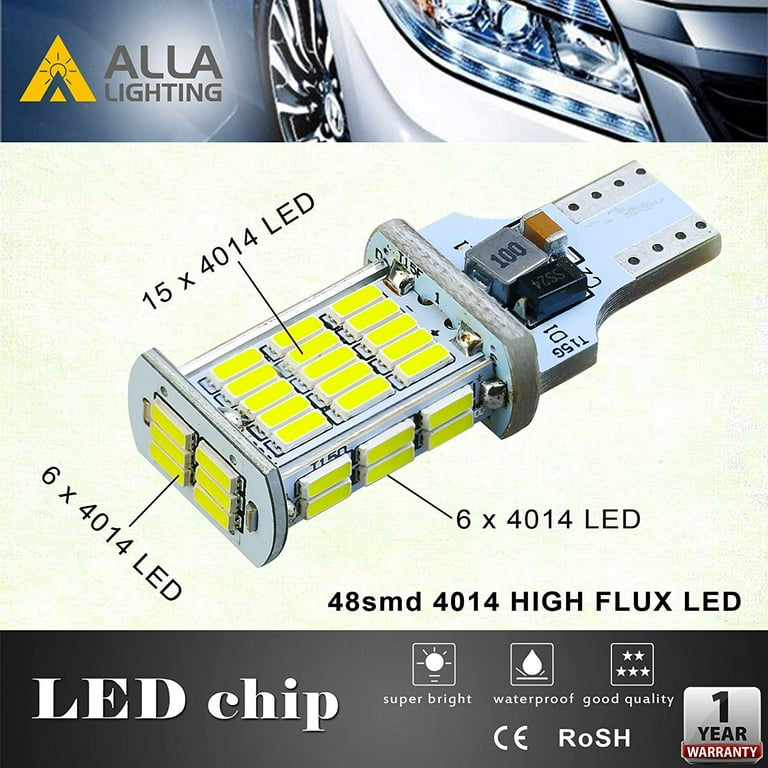 Alla Lighting T15 912 921 LED Strobe Reverse Lights Bulbs Super Bright 12V  921 LED Bulb Flashing 4014 48-SMD 6K White LED Back-Up Light Replacement (