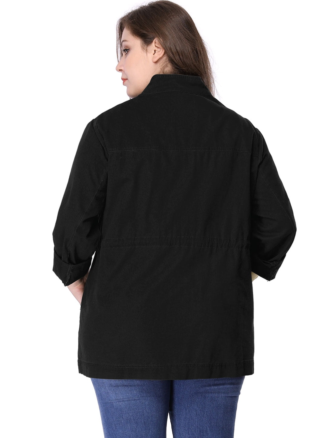 DARING DIVA Women's Plus Size Drawstring Waist Zip-up Utility Jacket 6X Black