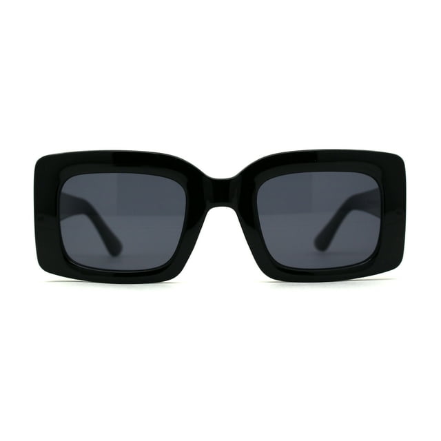 Womens Thick Rimmed Square Rectangular Sunglasses All Black