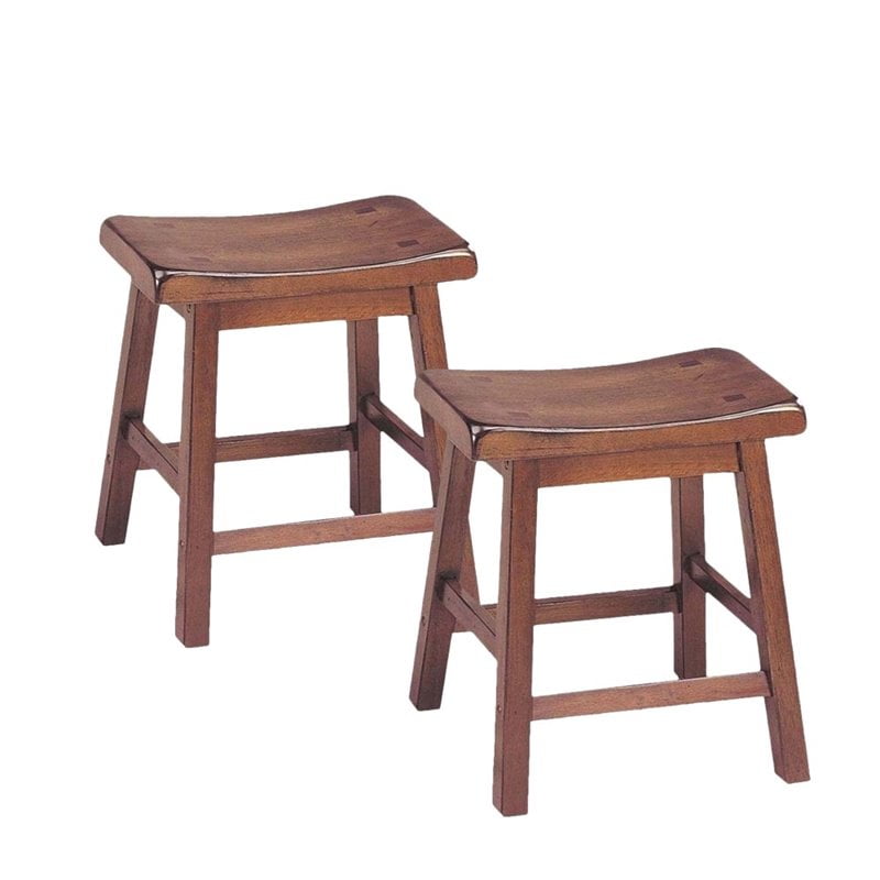Bowery Hill 18"H Solid Wood Saddle Bar Stool in Walnut (Set of 2