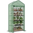 thumbnail image 2 of Outsunny 5 Tier Mini Greenhouse with Reinforced PE Cover, Small Portable Greenhouse with Roll-Up Zippered Door, Green, 2 of 9