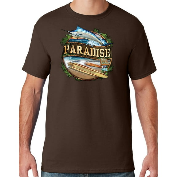 Mens Manu Bay Surf Company PARADISE SURF SHACK MARLIN T-shirt, Small Chocolate Brown