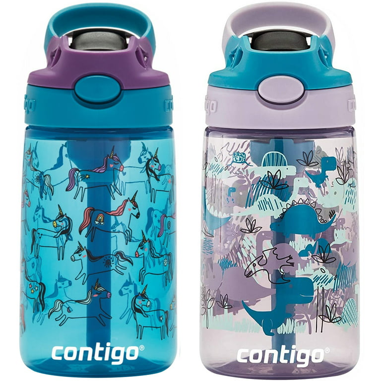 Contigo Kids Water Bottle with Redesigned AUTOSPOUT Straw, 14 oz, 2-Pack,  Dinos & Sharks