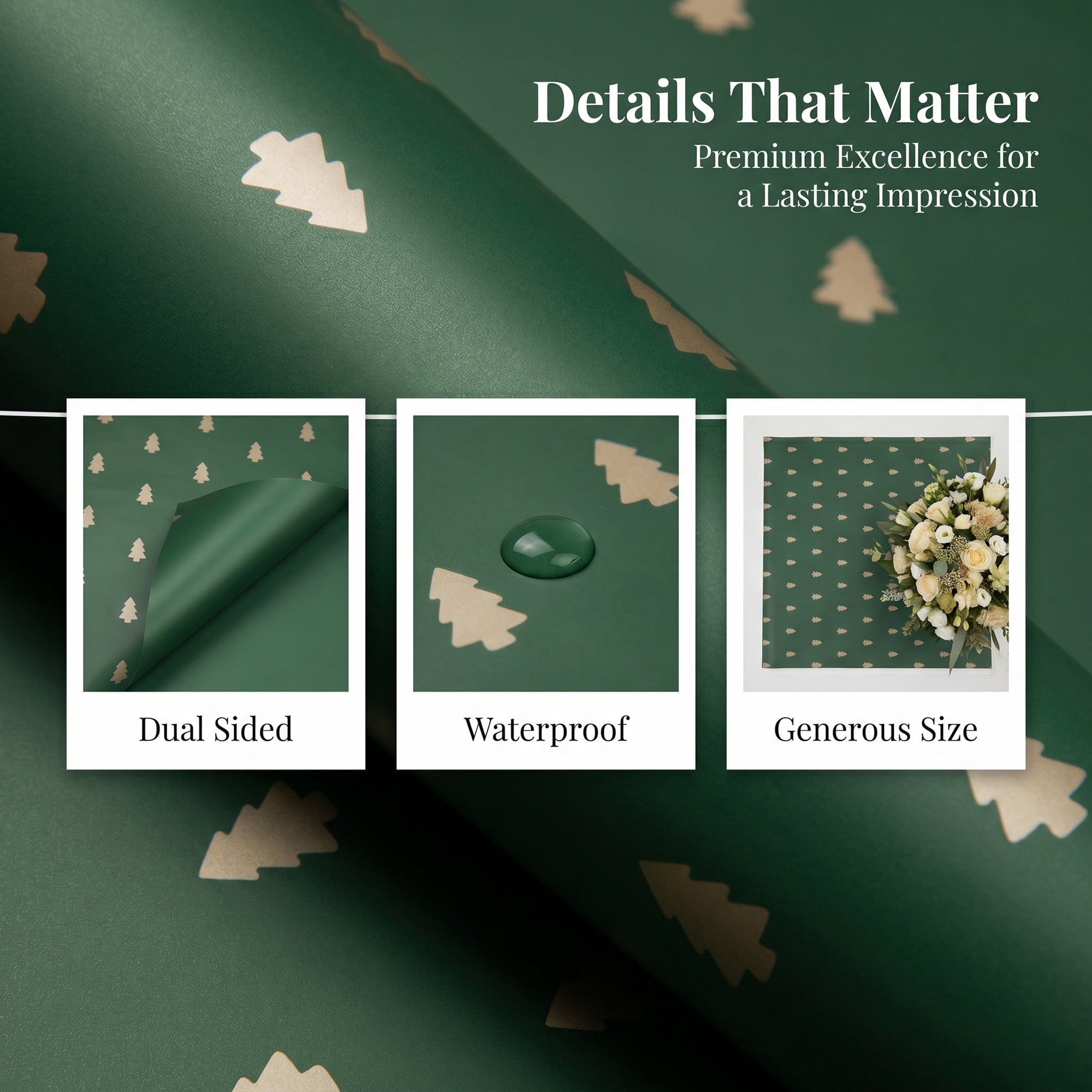 Unique Bargains Waterproof Matte Gift Wrap Paper for Bouquets Green Trees 22"x 22"