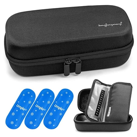 YOUSHARES Insulin Cooler Travel Case - Handy Medication Insulated Diabetic Carrying Cooling Bag for Insulin Pen, Glucose Meter and Diabetic Supplies with 3 Diabetes Cooler Ice Pack (Black)