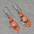 thumbnail image 2 of Red Coral Gemstone Earrings Tibetan Bahamas Handmade Nepali Jewelry 2.3" NE 5411, 2 of 2