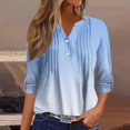 thumbnail image 2 of hxobax Women's T-Shirts Fall Rolled Long Sleeve Tops V Neck Button Shirts Ombre Tunic Pleated Blouse, 2 of 5
