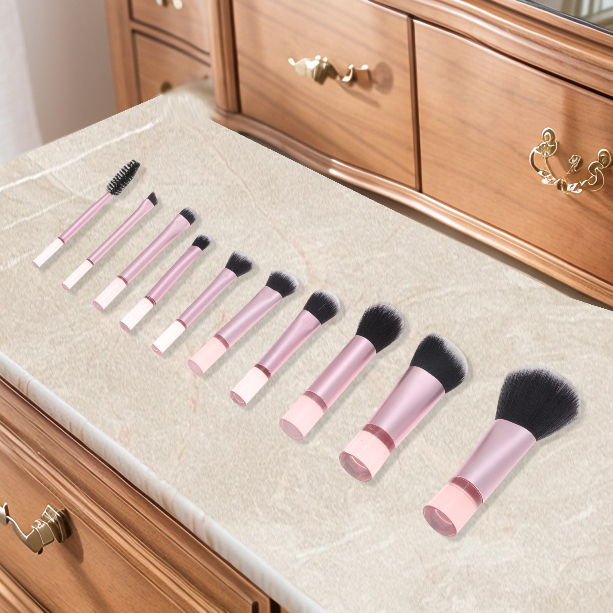 Unique Bargains 1 Set Lightweight Makeup Brush for Travel Pink
