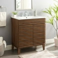 thumbnail image 2 of Sink Vanity Cabinet, Walnut White, Wood, Mid Century Hotel Bedroom Bathroom, Modern Contemporary HB33715, 2 of 10