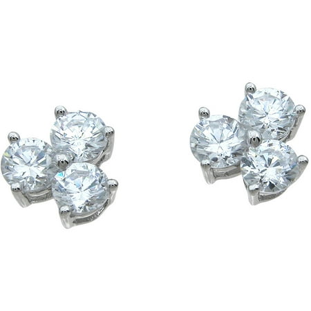 Plutus Round-Cut CZ Sterling Silver 3-Stone Earrings