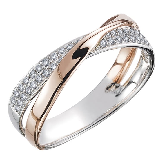 Simple Personality X Shaped Two Tone Female Zircon Copper Ring Inlaid Stones Elegant Gift Idea Perfect For Women
