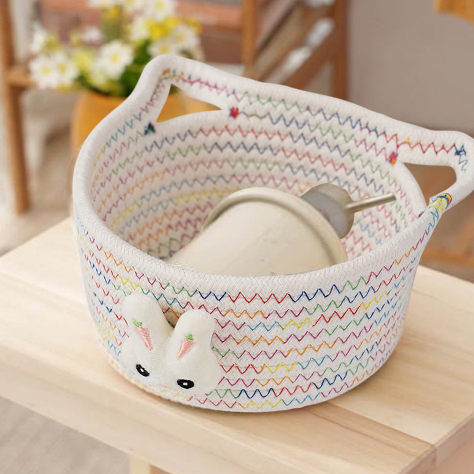 Tyidzon Easter Bunny Storage Basket, Candy Gift Bag, Cotton Rope Woven Storage Basket Easter Egg Decorations Organizers and Storage Baskets