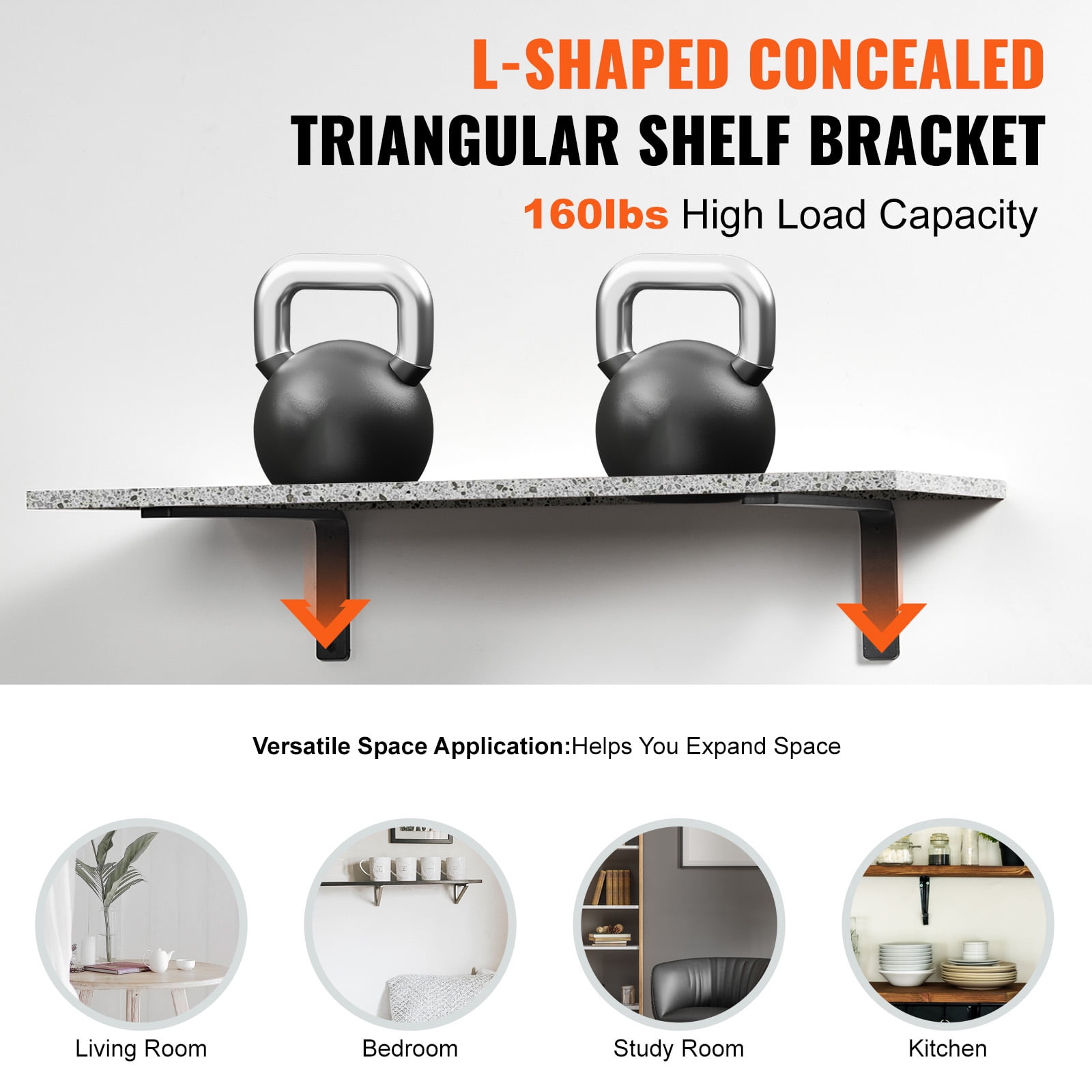 KFFKFF Bracket for Shelves, Set of 4, Dimensions 16 x 6 inches, Robust Wall Mounted Shelf Brackets, Matte Black L Shaped Bracket, Constructed from 10mm Thick Steel, Supports Weight up to 160 lbs