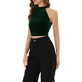 thumbnail image 4 of INSPIRE CHIC Women's Halter Neck Sleeveless Zipper Back Velvet Party Crop Tank Top XL Green, 4 of 6