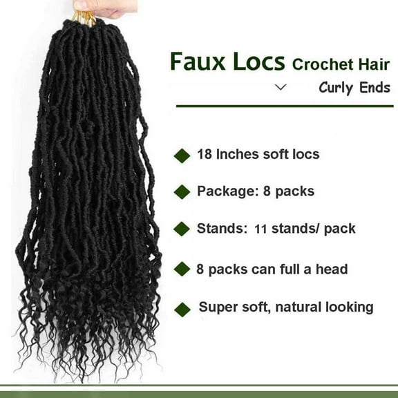 FGERFE-8 Packs Faux Locs Crochet Hair Curly Ends 18 Inch Soft Locs Crochet Dreads Boho Braids Crochet Faux Locs Hair for Women (18inch(pack of 8), 1B)